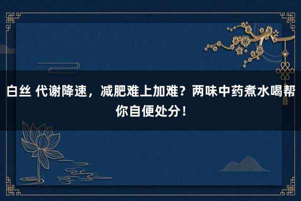 白丝 代谢降速，减肥难上加难？两味中药煮水喝帮你自便处分！