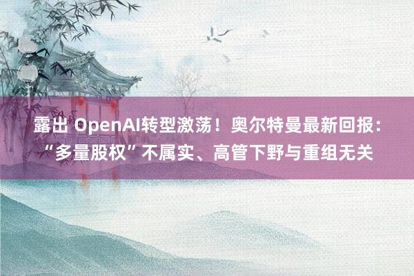 露出 OpenAI转型激荡！奥尔特曼最新回报：“多量股权”不属实、高管下野与重组无关