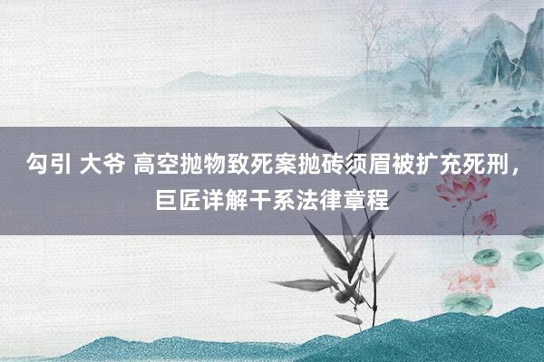 勾引 大爷 高空抛物致死案抛砖须眉被扩充死刑，巨匠详解干系法律章程