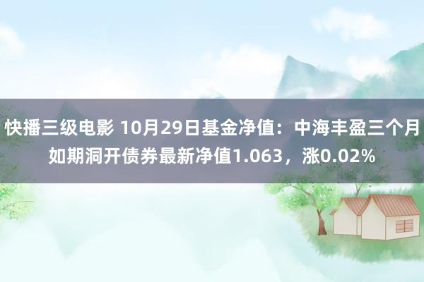 快播三级电影 10月29日基金净值：中海丰盈三个月如期洞开债券最新净值1.063，涨0.02%